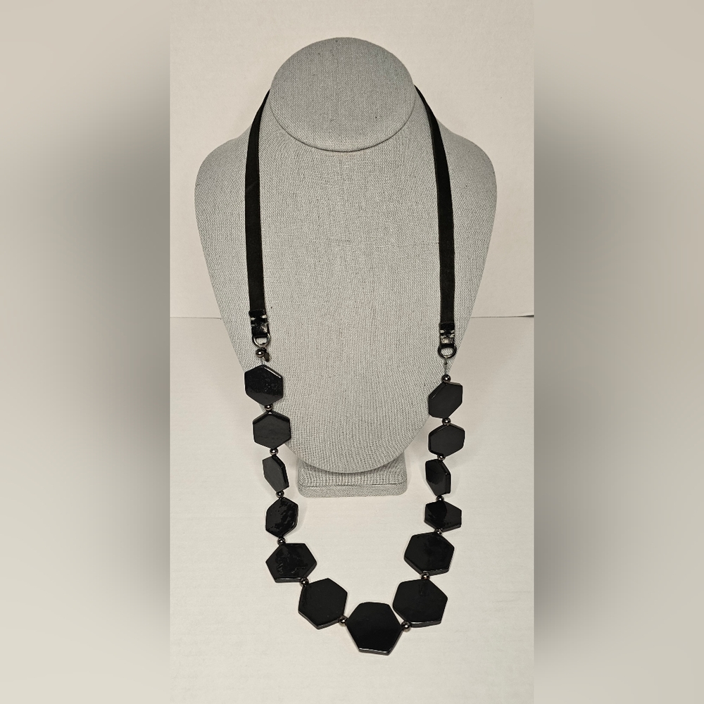 [EXPRESS] Faux Leather Black Hexagon Pendants ⭐️ Women's Necklace 38"